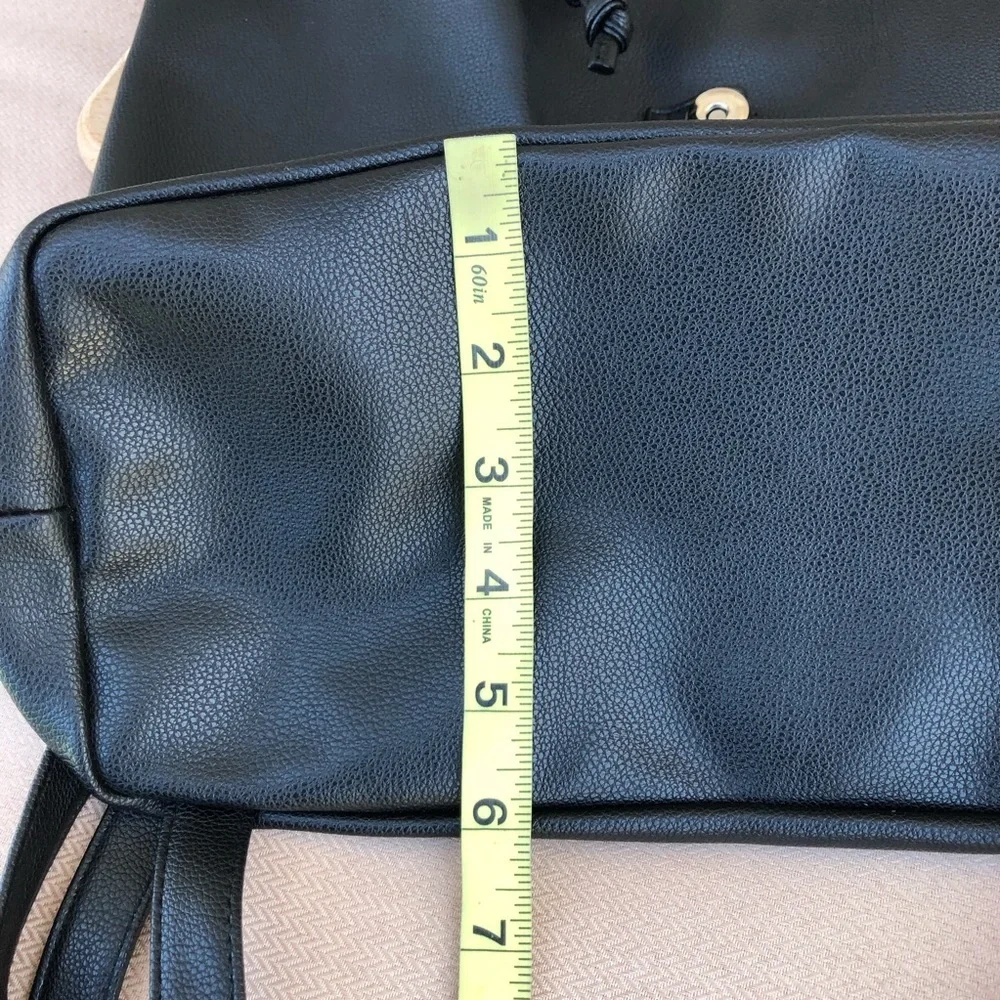 Victoria’s Secret Faux Leather Drawstring Magnet Black Backpack 15”W 12”H 6”D